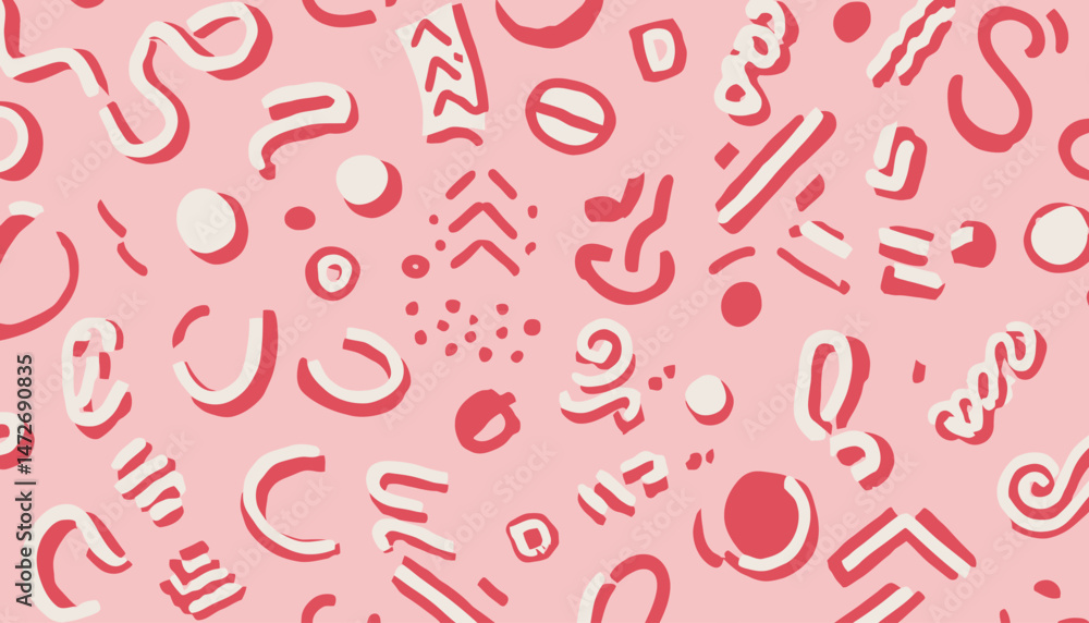 Memphis Geometric Seamless Pattern � Pink Pastel Retro 80s and 90s Style with Circles, Semicircles, Dots, Zigzags, and Spirals in Cute Kid Doodle Design Memphis Geometric Seamless Pattern � Pink Pastel Retro 80s and 90s Style with Circles, Semicircles, Dots, Zigzags, and Spirals in Cute Kid Doodle Design