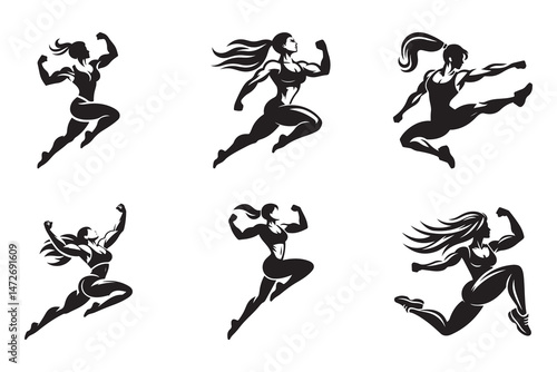 Six Strong Female Athletes in Dynamic Poses