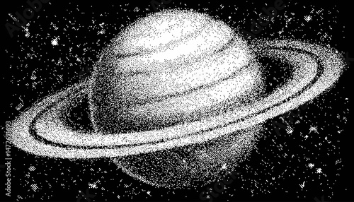 Planet with Halftone Stipple Effect � Grunge Punk Y2K Vector Illustration with Grainy Photocopy Texture for Retro Collage Banner Design