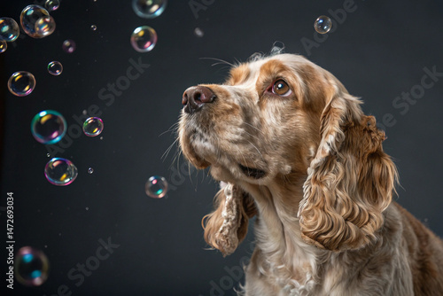 Obraz na płótnie Cocker Spaniel Covered in Soap Bubbles Giving Side Eye