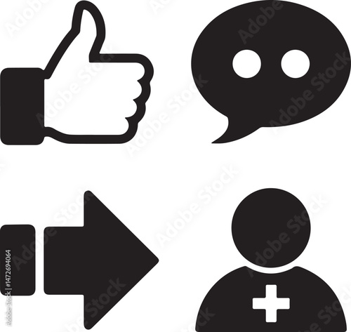 Communication & Navigation Vector Icons – Black Silhouettes on White