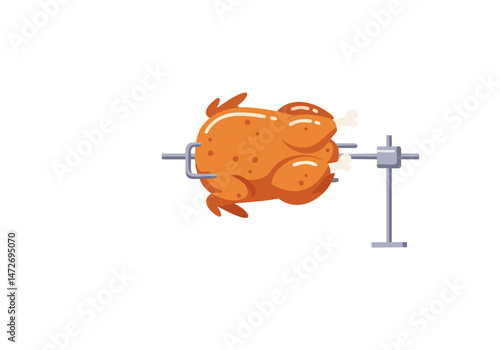 A rotisserie chicken rotates on a spit, celebrating National Rotisserie Chicken Day. A clean, modern illustration with a warm color palette. Perfect for food marketing and promotional materials.