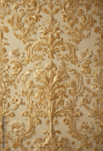 Intricate gold damask, cream floral accents, luxurious textile , seamless, textile, sophisticated