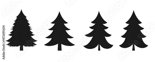 Black and white silhouettes of christmas trees on a dark background for festive designs