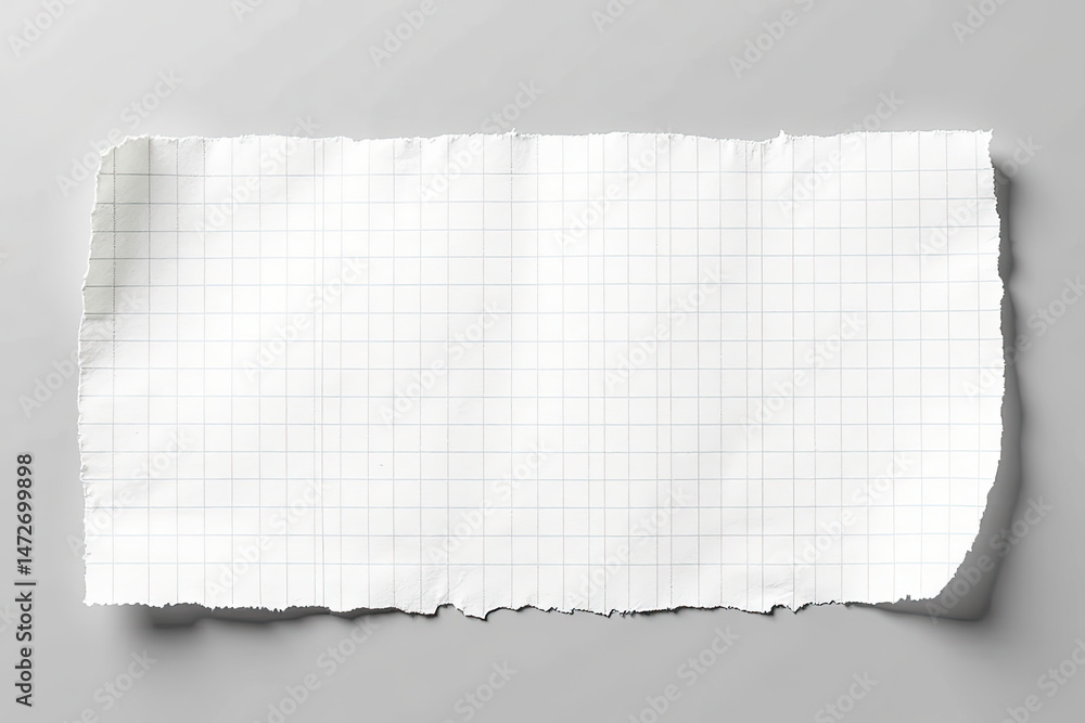 Obraz premium a piece of lined graph paper torn from a grey background