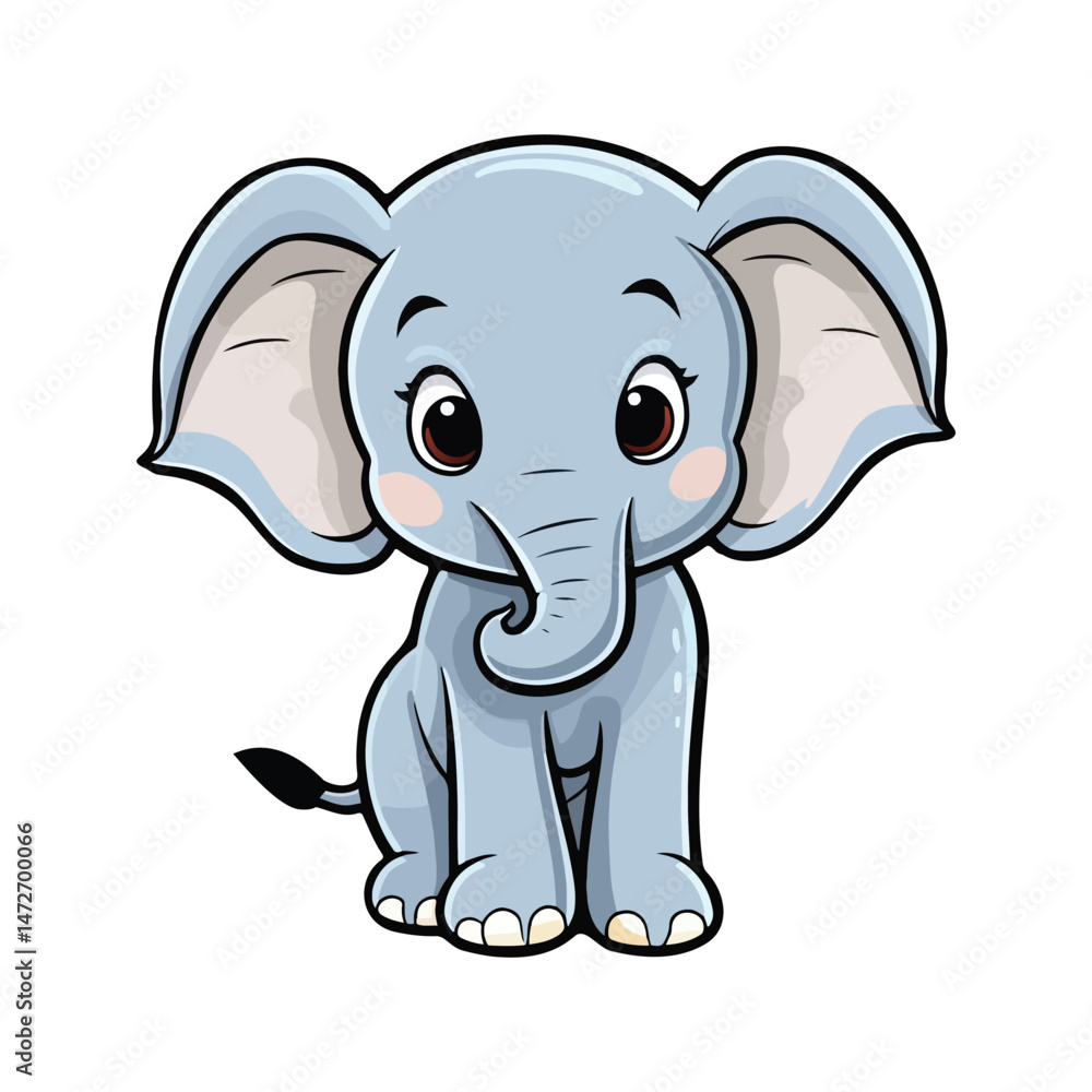 Fototapeta premium Adorable Cartoon Baby Elephant Vector Illustration on White Background