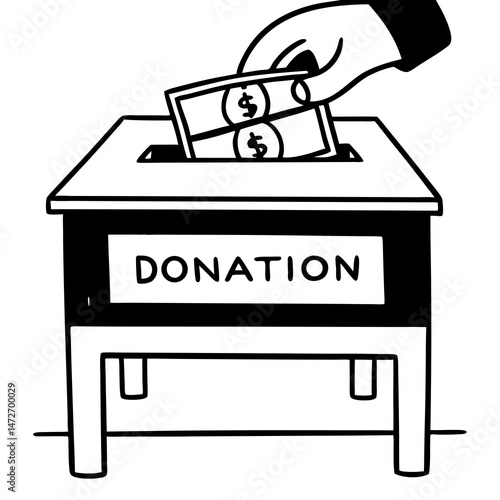 現金を寄付箱に入れる手のアイコン / Hand donating money into box icon