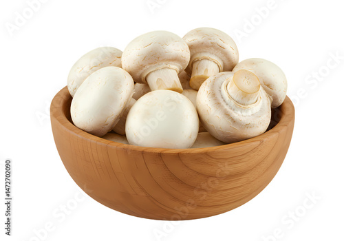 Fresh White Button Mushrooms in Bowl HighResolution Food Photography isolated on transparent background