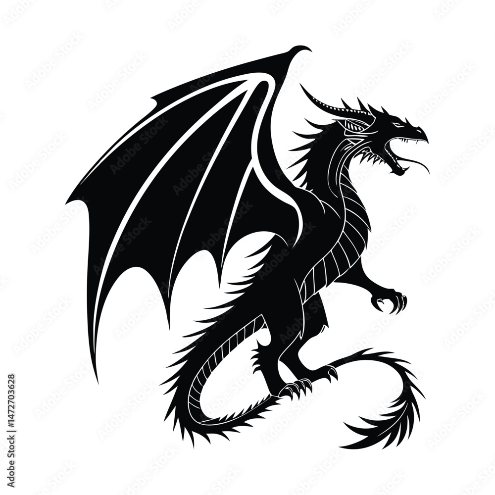 Obraz premium Dragon silhouette vector illustration
