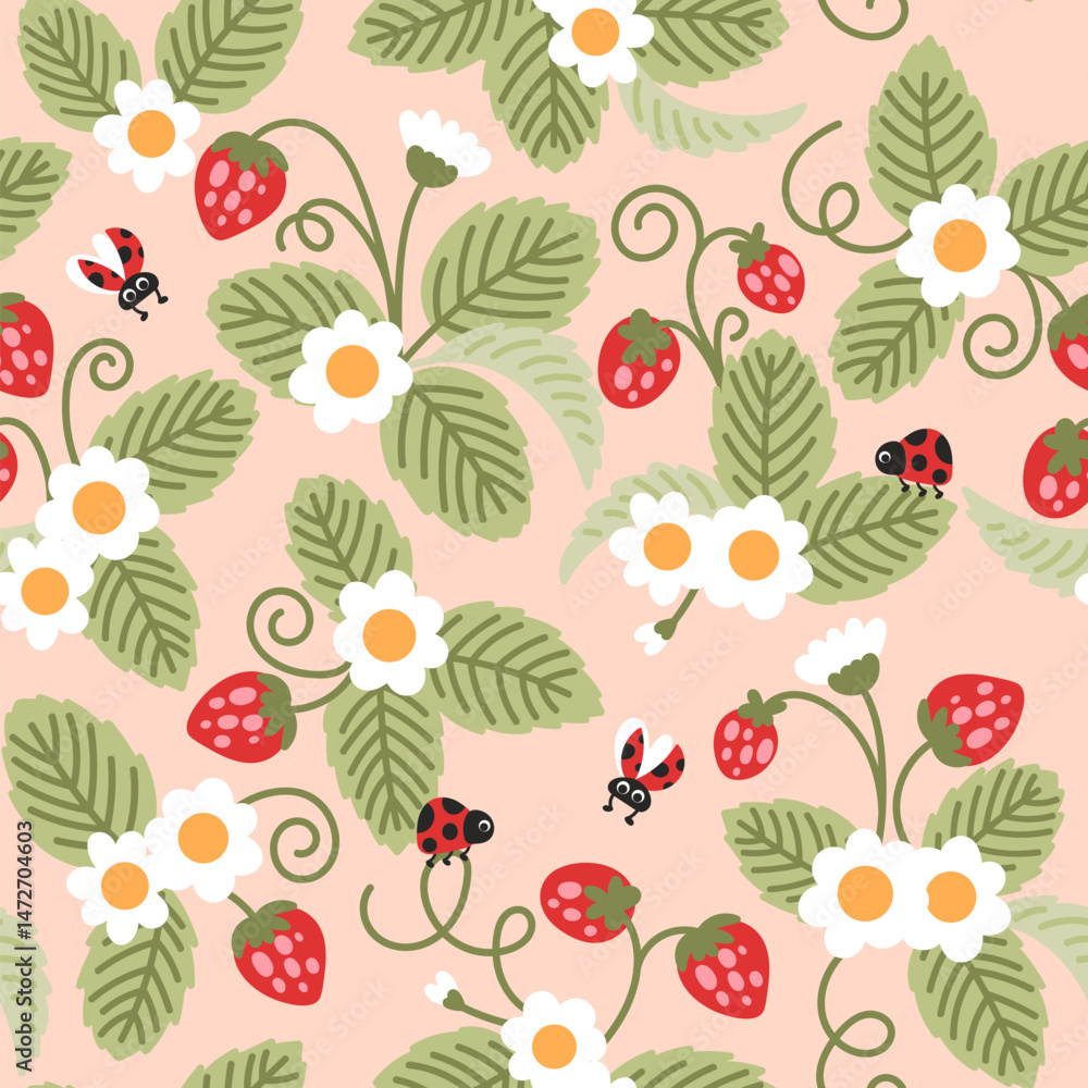 Summer seamless pattern with strawberries Summer seamless pattern with strawberries