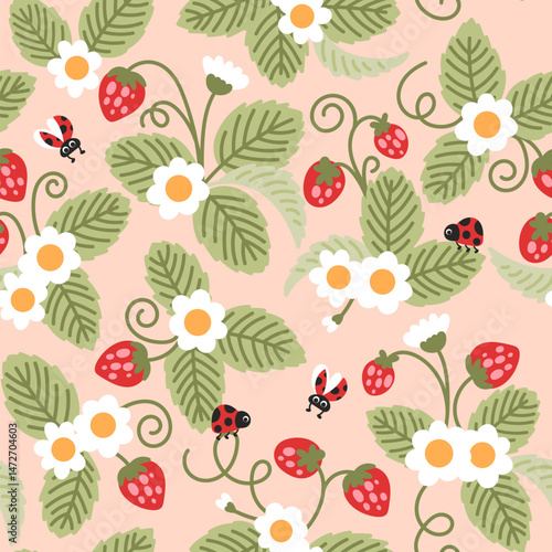 Wallpaper Mural Summer seamless pattern with strawberries Torontodigital.ca