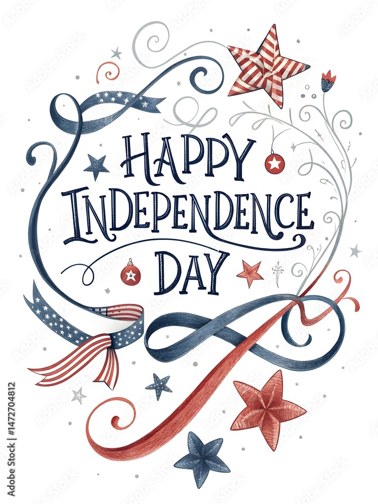 Fototapeta premium Happy Independence Day Graphic with American Flags and Star Decorations