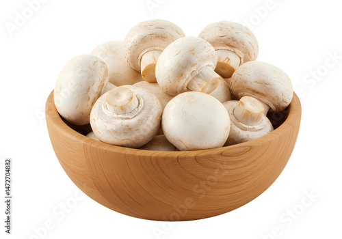 Fresh White Mushrooms in Bowl HighResolution Food Photo isolated on transparent background
