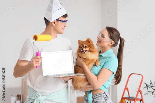 Couple with pomeranian dog ...