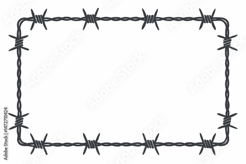 Vector illustration of a rectangular barbed wire frame border, perfect for design concepts related to security, restriction, prison, danger, conflict, or boundaries, isolated graphic element.