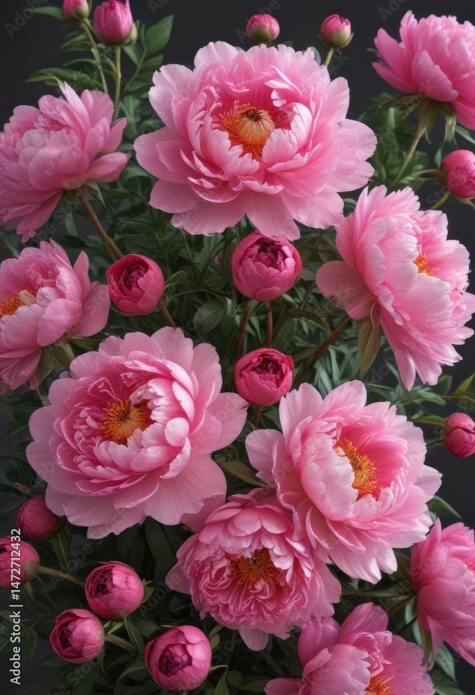 Vibrant pink peony and rose arrangement Ideal for design projects Ample blank space , spring, background Vibrant pink peony and rose arrangement Ideal for design projects Ample blank space , spring, background