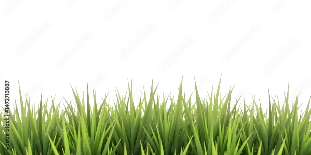 Fototapeta premium Green grass with a white background, blades of grass are vibrant and healthy , the composition is simple and clean, perfect for use as a design element .
