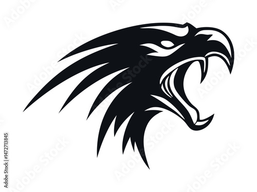 Wallpaper Mural Fierce Eagle Head Graphic Design, Bold graphic of an eagle's head in profile view, with an aggressive, roaring expression. eagle, bird, head, graphic, logo, design, vector, illustration, black and whi Torontodigital.ca