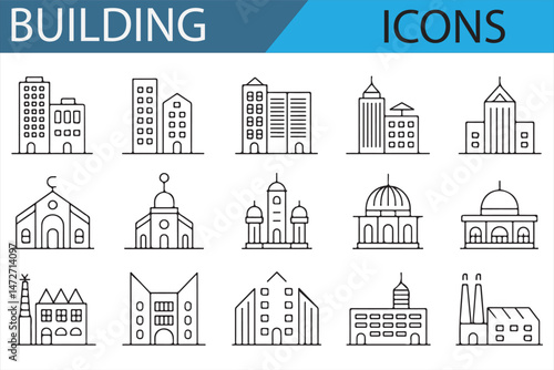 Set of Architecture and Building Icons for Urban Design and Construction