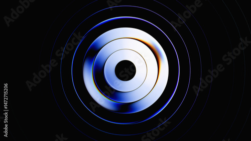 3d rendering. Abstract minimalist geometric background featuring round metallic shapes. Fluted glass