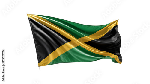 Waving Jamaican flag, isolated on transparent background