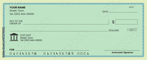 Blank check template, bank cheque vector.