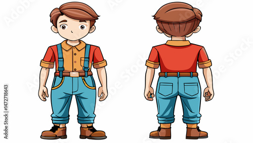 Chino trousers. baby Boys boyes formal trouser pant vector front and back view flat sketch fashion vector illustration Very beautiful white background