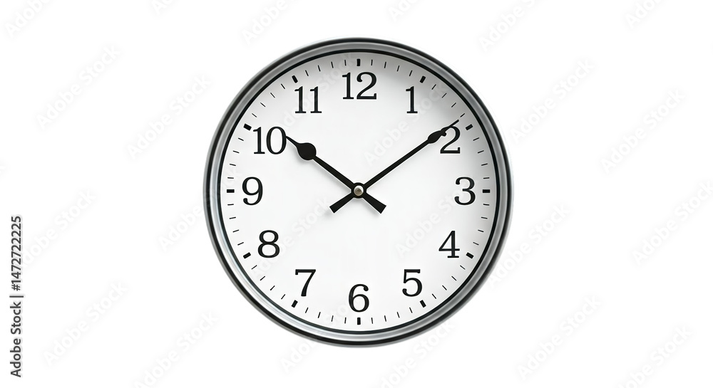 A simple, classic wall clock showing the time, a timeless design with a clean white face and black hands against a simple, bright background. A simple, classic wall clock showing the time, a timeless design with a clean white face and black hands against a simple, bright background.