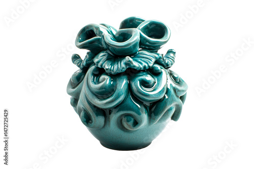 Ceramic vase with floral design on clear background