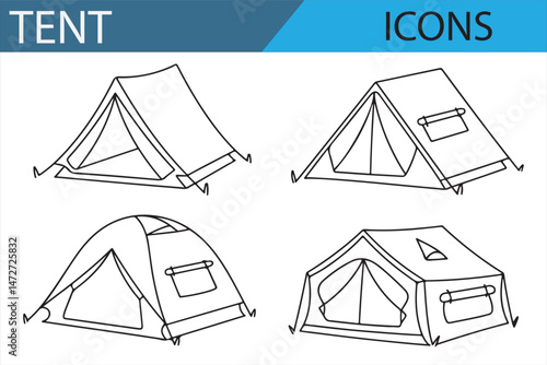 Minimalist Tent Icons for Outdoor and Camping Websites