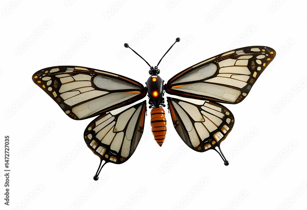 Obraz premium Stunning Monarch Butterfly with Transparent Wings on Isolated Background