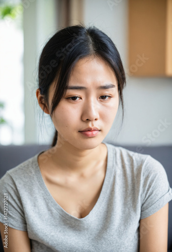 young woman with sad expres...