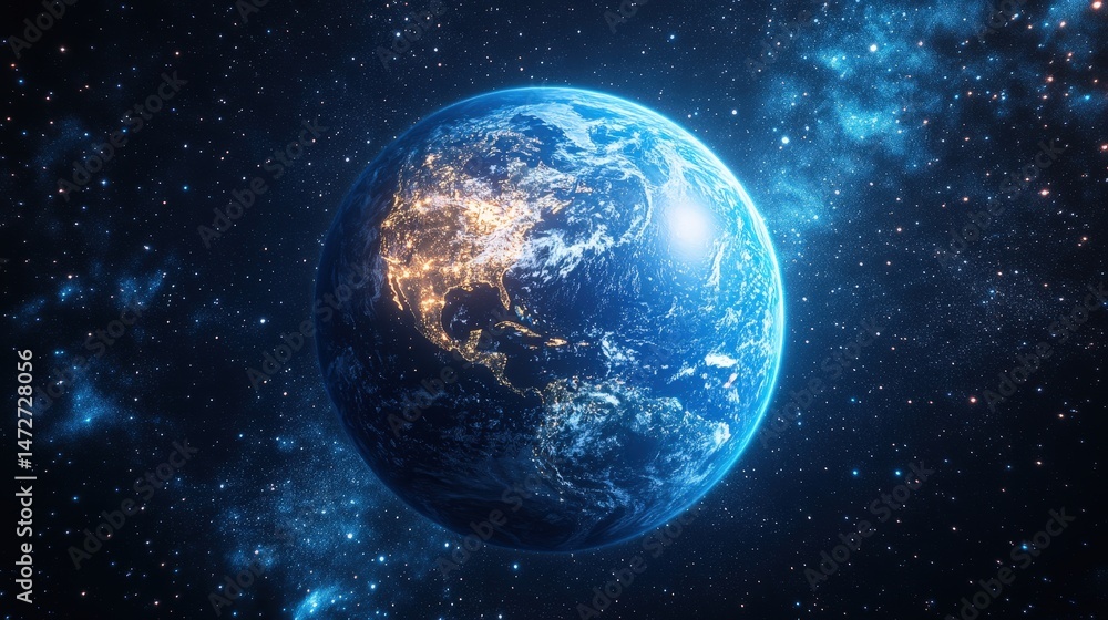 Obraz premium Celestial view of earth sphere in space.