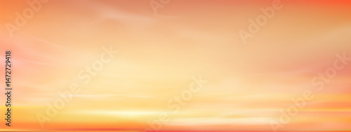 Sunset Sky Background,Sunrise cloud Orange,Yellow,Pink in morning Summer,Vector sunny Autumn,Nature landscape field in evening.Winter sunlight,cartoon illustration Horizon Spring sundown by Sea Beach