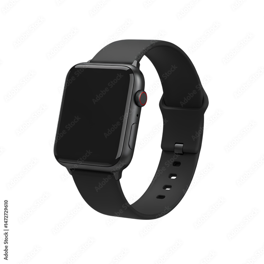Black Apple Watch with Leather Band isolated on transparent background Black Apple Watch with Leather Band isolated on transparent background