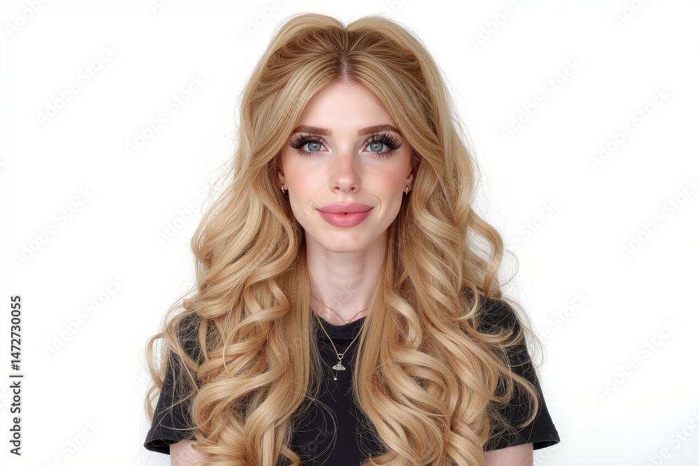 Naklejka premium A woman with long blonde hair wearing a black shirt