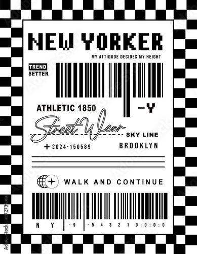 new yorker slogan and barcode style for tee vector. 