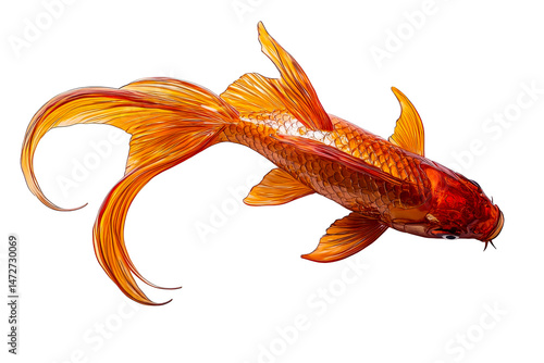 Beautiful orange goldfish swimming gracefully in clear water