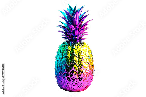 Vibrant pineapple with gradient colors on transparent background