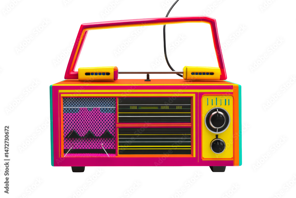 Fototapeta premium Colorful retro radio with transparent background for creative design
