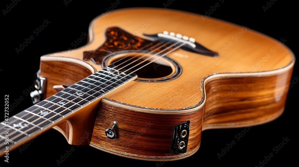 Fototapeta premium Detailed acoustic guitar warm wood tones