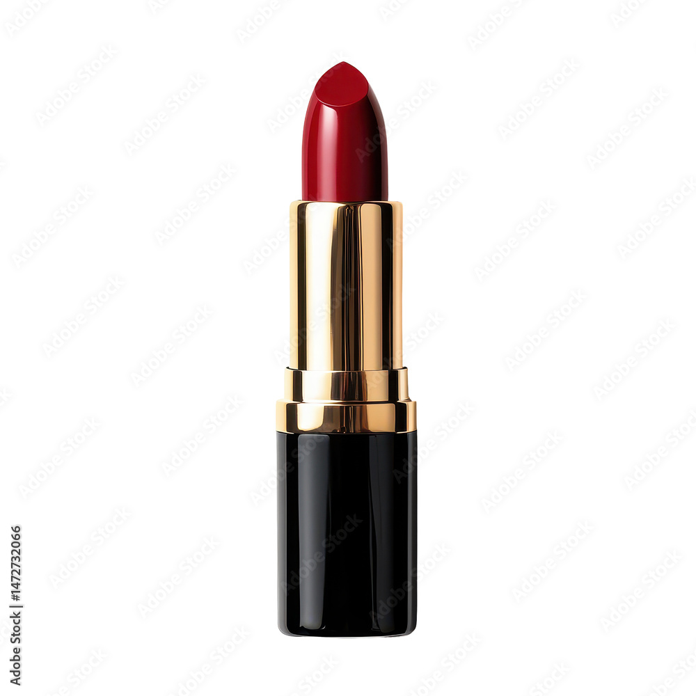 Bold red lipstick displayed against a neutral background highlighting its shiny texture and elegant design Bold red lipstick displayed against a neutral background highlighting its shiny texture and elegant design