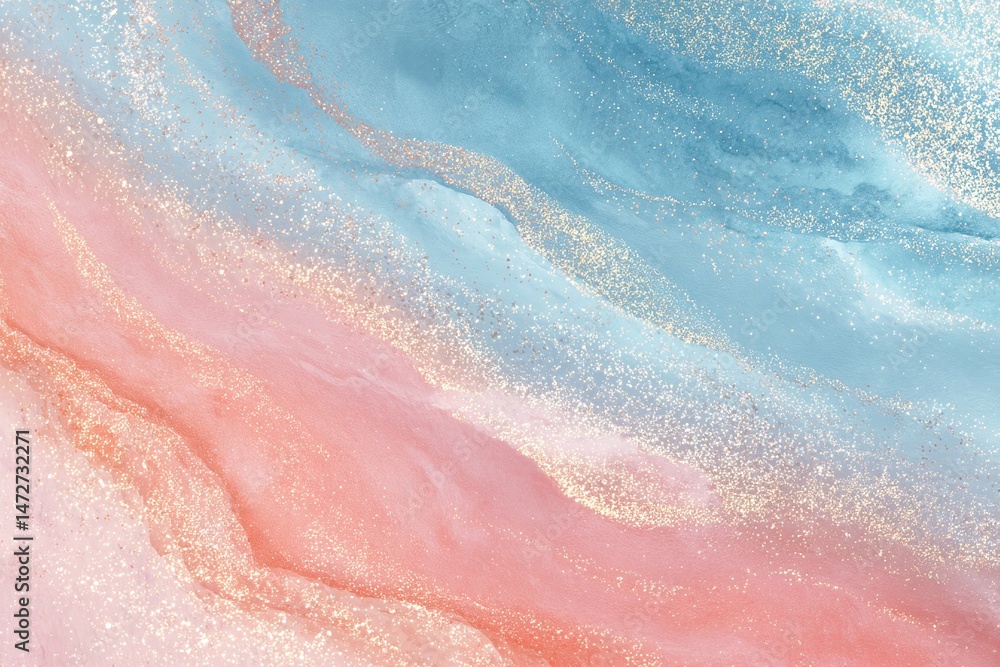 Fototapeta premium Abstract background with flowing pink blue and beige colors creating a marble effect.