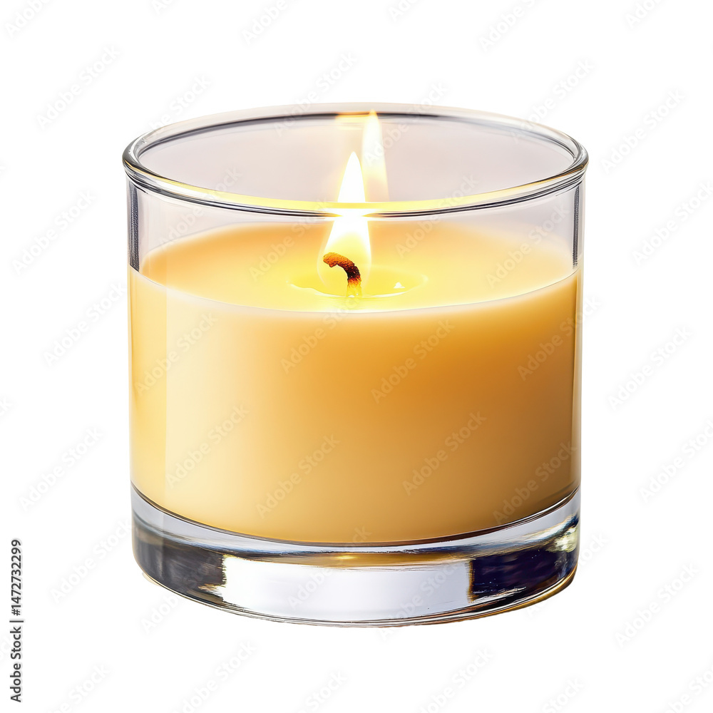 Warm candlelight illuminates a glass candle in a cozy setting for relaxation at home in the evening Warm candlelight illuminates a glass candle in a cozy setting for relaxation at home in the evening