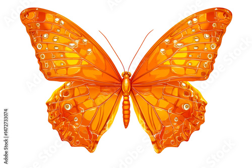 Bright orange butterfly with detailed wings, transparent bg