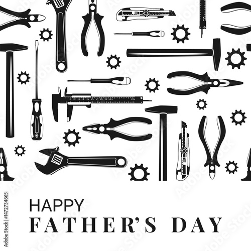 Happy Fathers Day Work Tools Silhouettes Card