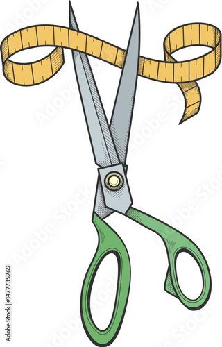 Engraving scissors and measurement tape