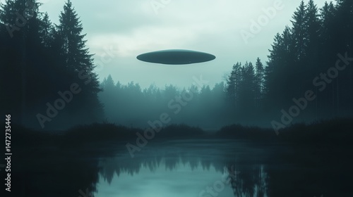 Fototapeta Naklejka Na Ścianę i Meble -  A large object is flying over a forest