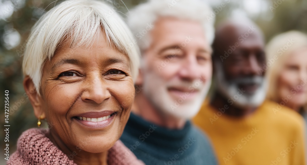 A group of older people are smiling for the camera A group of older people are smiling for the camera