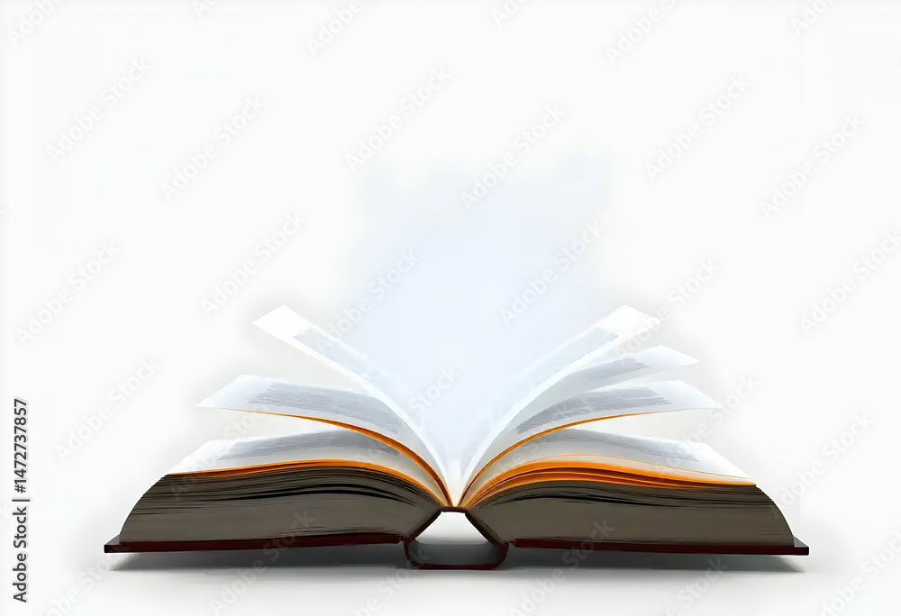 Obraz premium Glowing Book with Transparent Pages Isolated on Bright Background